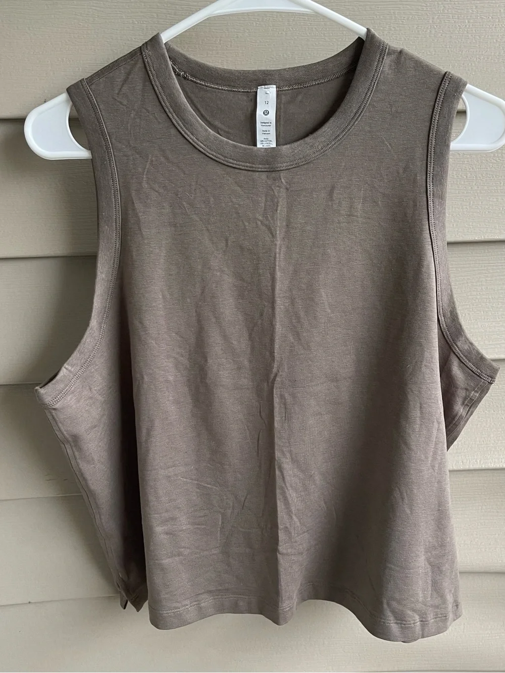 Womens Lululemon Classic Fit Cotton Linen Blend Brown Tank Top Size 12 Athletic